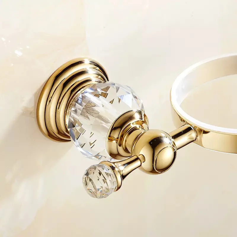 Porte-Brosse WC Mural Doré ou Chromé, Coupelle Céramique et Brosse