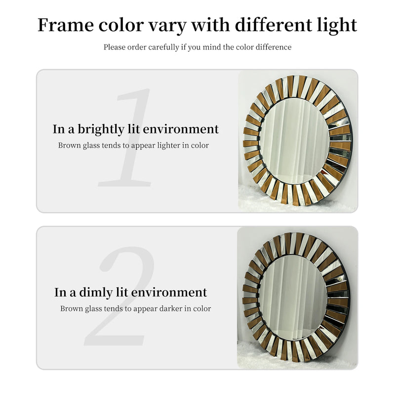 Miroir Mural Rond Effet Soleil Argent et Fauve 60 ou 80 cm