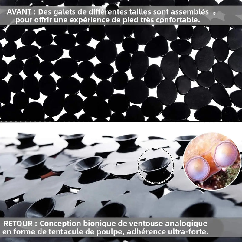 Tapis de Baignoire Ovale Galets Antidérapant à Ventouses 36 x 69 cm