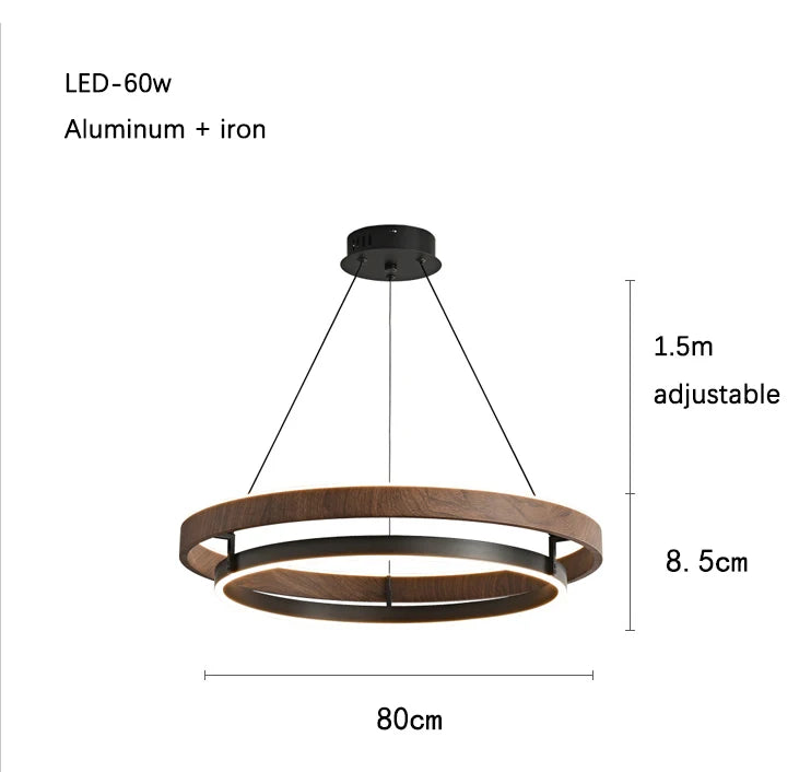 Suspension Cuisine LED Anneau Effet Bois, Ø 60 ou 80 cm