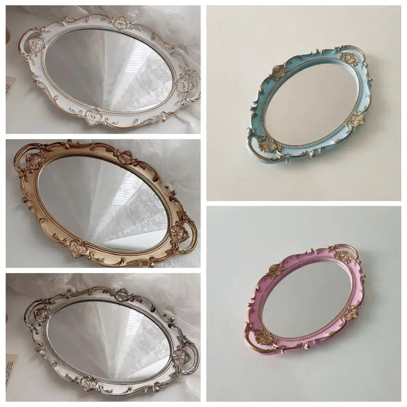 Plateau Miroir Ovale Rangement Bijoux Style Vintage