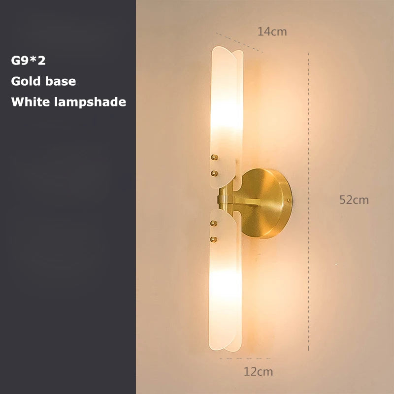 Applique Murale Verre Double Tube G9, Support Noir ou Doré, 52 cm