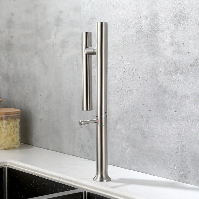 Mitigeur Cuisine Rabattable Inox Brossé ou Gris, Bec Orientable 360°, 42 cm