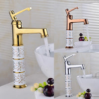 Mitigeur Lavabo Haut Céramique Blanche Motif Doré