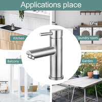 Robinet Lave-Main Eau Froide Inox 304, 6 Versions, Bec Courbe ou Droit