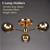 Plafonnier Cuisine Design à Globes en Verre 3 à 10 Lampes, Doré