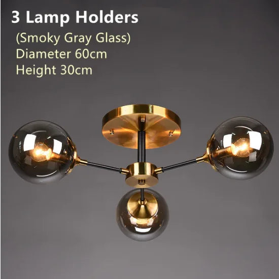 Plafonnier Cuisine Design à Globes en Verre 3 à 10 Lampes, Doré