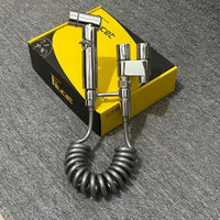 Robinet d'Angle Double Sortie, Douchette WC en Option, Noir Chromé Gris
