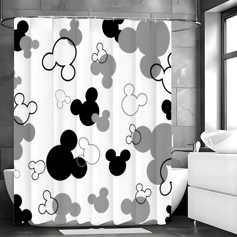 Rideau de Douche Motif Têtes de Souris Noir Blanc Gris, 15 Dimensions