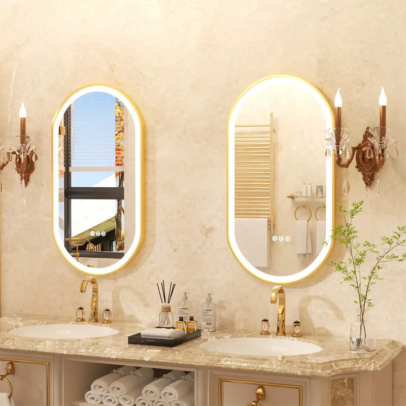 Miroir LED Salle de Bain Ovale Cadre Doré Aluminium Anti-Buée