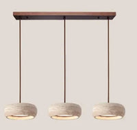 Suspension Cuisine Travertin Naturel Wabi-Sabi, 1 à 3 Têtes, Ø 20 cm