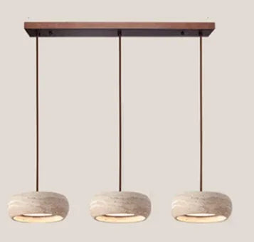 Suspension Cuisine Travertin Naturel Wabi-Sabi, 1 à 3 Têtes, Ø 20 cm