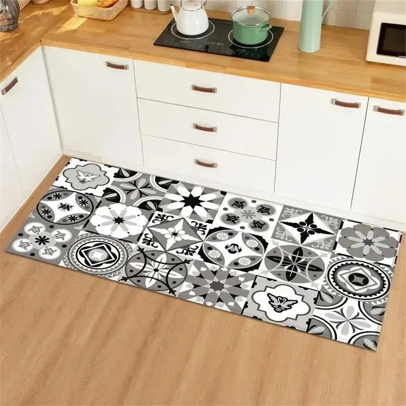 Tapis de Cuisine Antidérapant Carreaux de Ciment, 5 Motifs, 2 Tailles