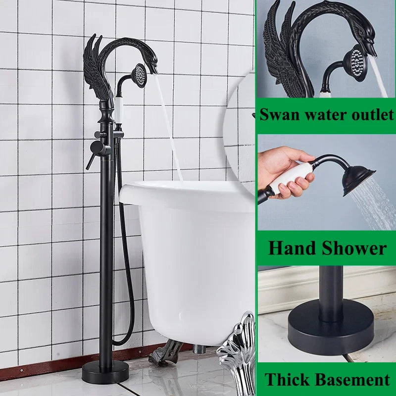 Robinet Baignoire sur Pied Col de Cygne Laiton avec Douchette, 4 Finitions