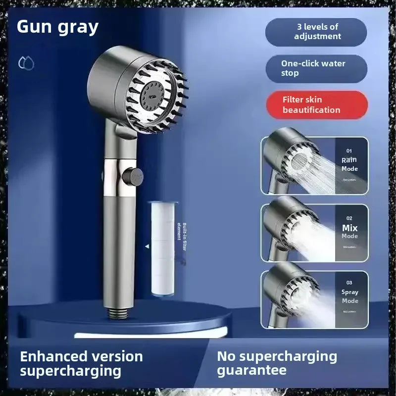 Pommeau de Douche Turbo Filtrant avec Flexible et Support
