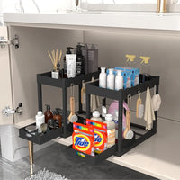Organiseur Coulissant Sous Évier Compact, Noir ou Blanc