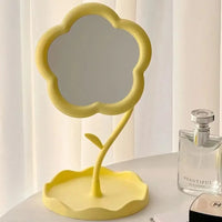Miroir de Table Fleur avec Plateau de Rangement, Rose, Blanc ou Jaune