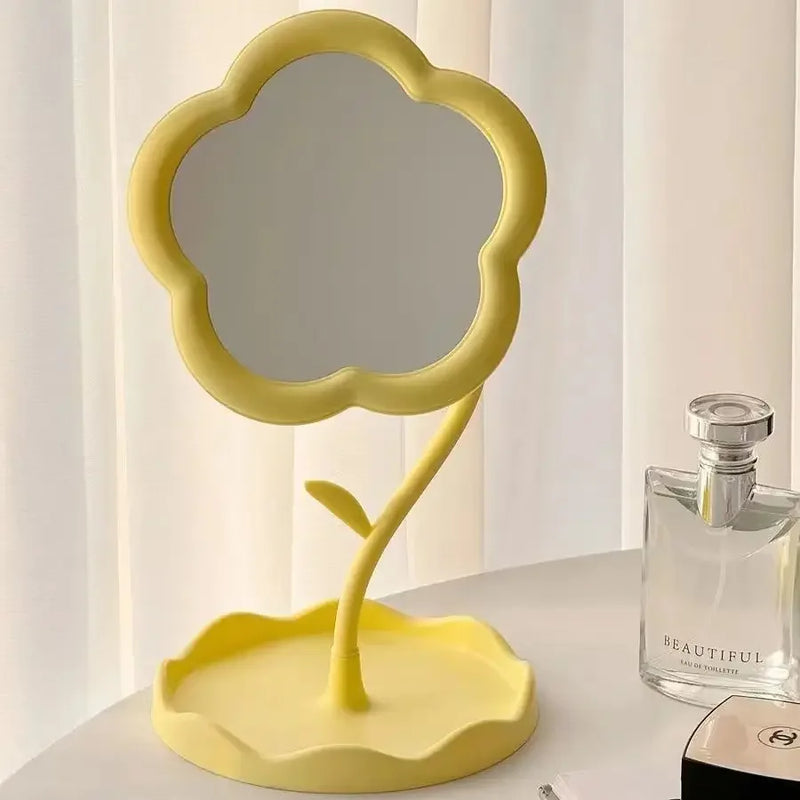 Miroir de Table Fleur avec Plateau de Rangement, Rose, Blanc ou Jaune