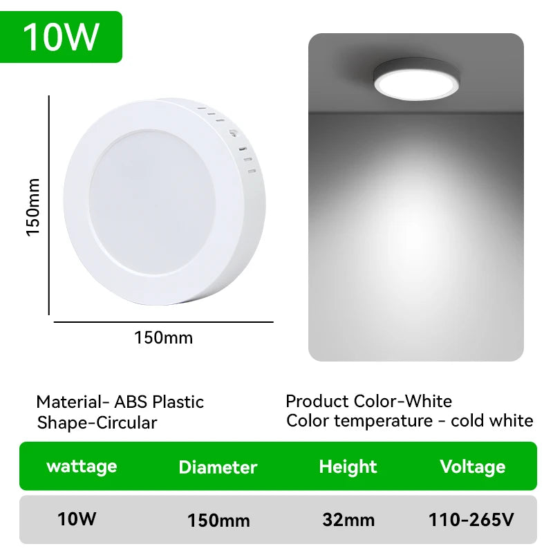 Plafonnier Cuisine LED Rond ou Carré Ultra Fin, Blanc Froid, 10 à 30 W