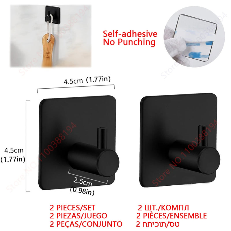 Accessoires Salle de Bain Adhésifs Sans Perçage Noir, Doré ou Argent à la Pièce, 24 Articles