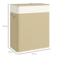 Panier à Linge Double Compartiment Bambou 100 L Crème