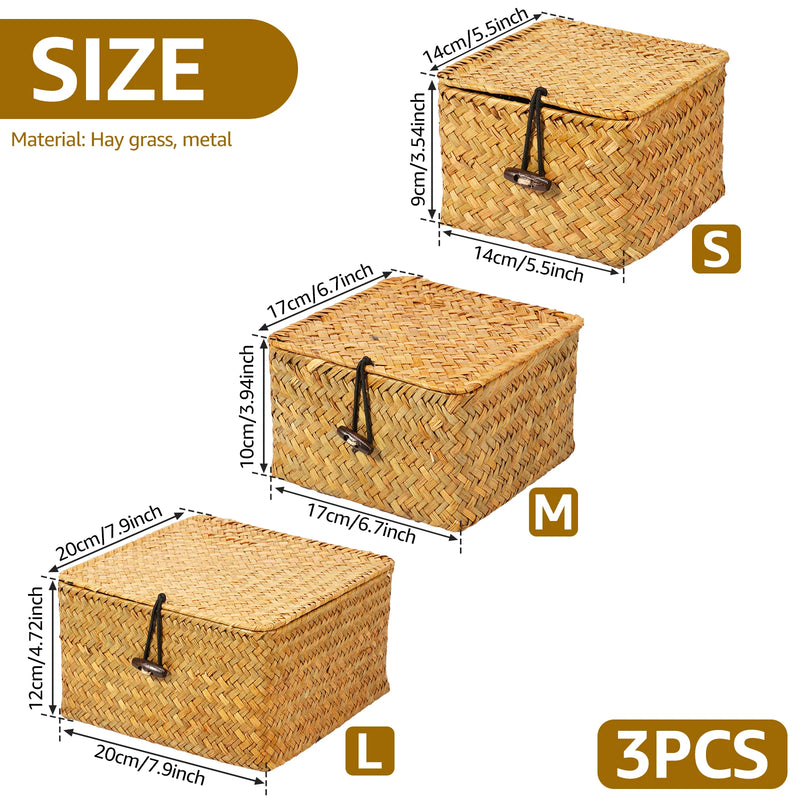 Paniers de Rangement en Jonc de Mer Tressé Lot de 3