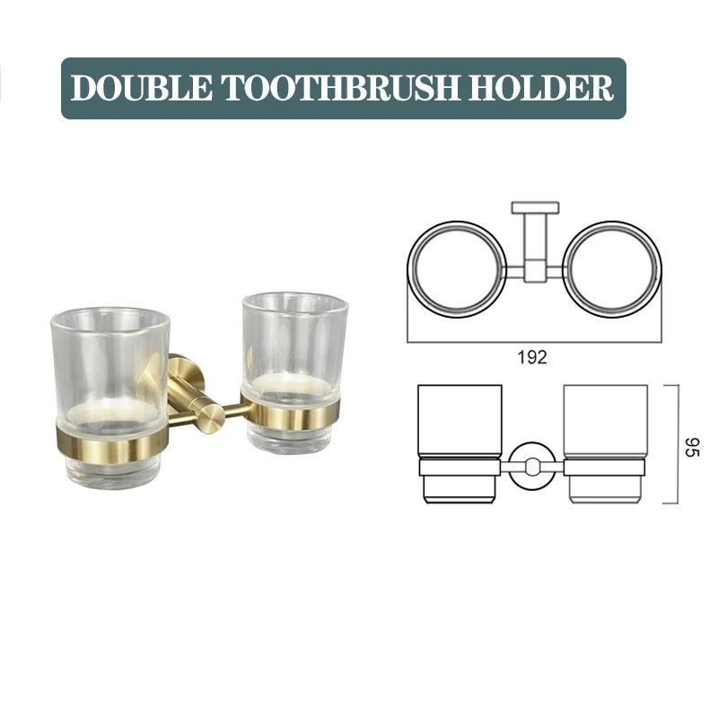 Accessoires Salle de Bain Doré Brossé Inox à la Pièce, 15 Articles