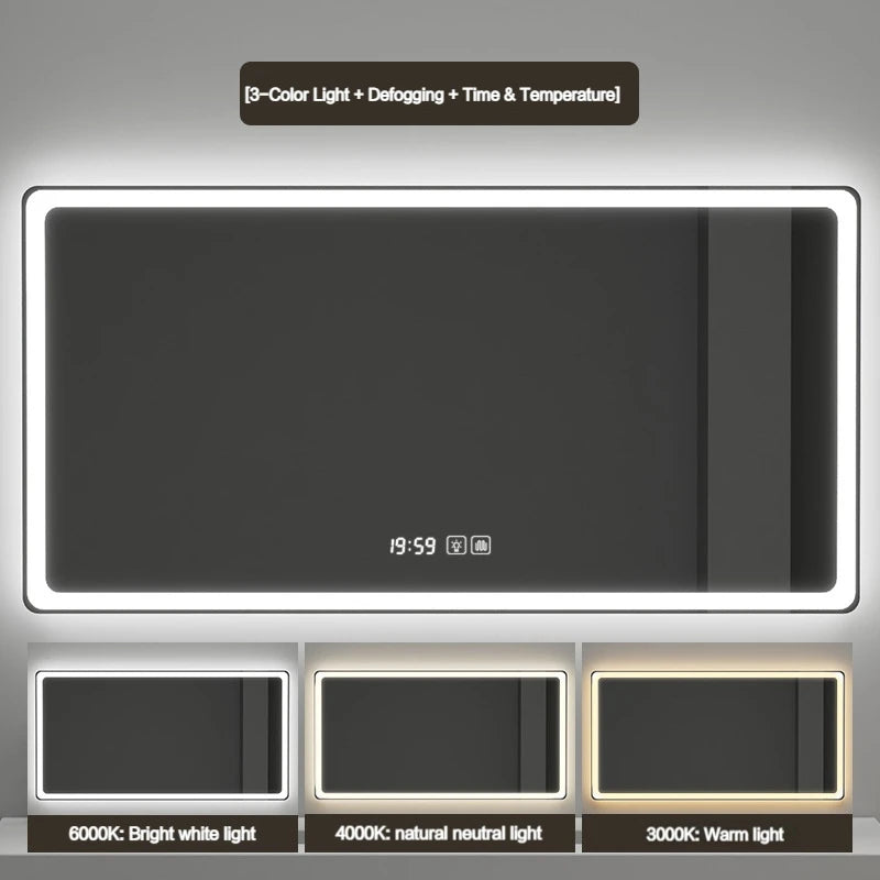 Miroir LED Salle de Bain Rectangulaire Sans Cadre Tactile