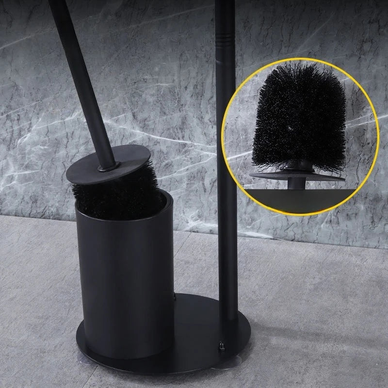 Porte-Papier Toilette sur Pied Noir, avec Réserve ou Porte-Brosse