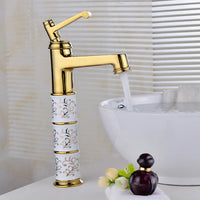 Mitigeur Lavabo Haut Céramique Blanche Motif Doré