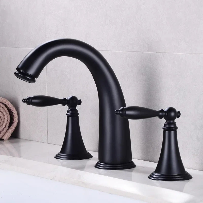 Mitigeur Lavabo 3 Trous Double Poignée en Laiton, 5 Finitions
