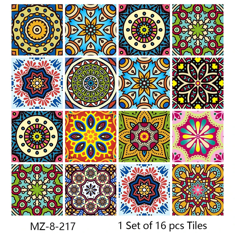 Lot de 16 Stickers Carrelage Adhésifs Motif Aquarelle