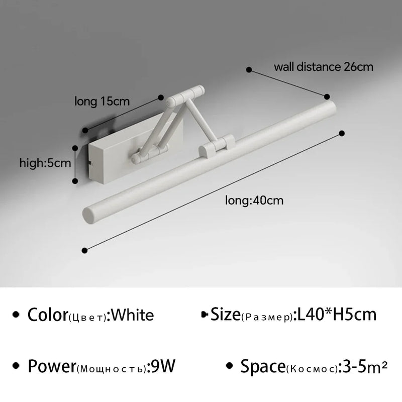 Applique Salle de Bain LED à Bras Articulé Noir ou Blanc 40 à 100 cm