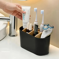 Porte-Brosse à Dents Bambou 5 Compartiments Blanc ou Noir 19 cm