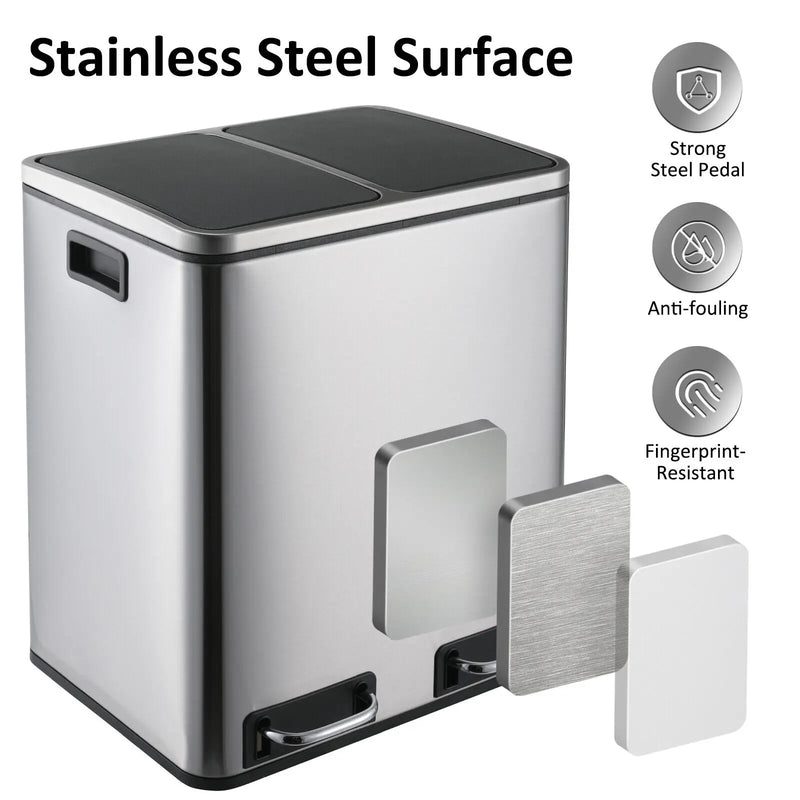 Poubelle de Cuisine Tri Sélectif 30 L, Noir, Inox ou Blanc