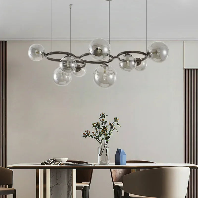 Suspension Cuisine Globes Verre sur Anneaux, 5, 7 ou 9 Têtes