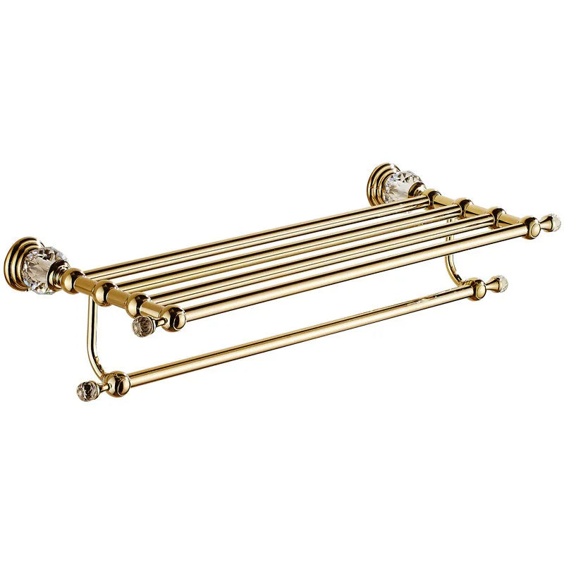 Ensemble d'Accessoires de Salle de Bain Doré à Cristaux