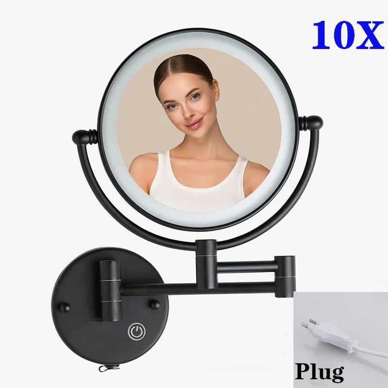 Miroir de Maquillage LED Grossissant 10X Tactile Mural Double Bras Extensible