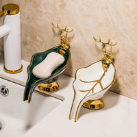 Porte-Savon Céramique Feuille Décor Cerf Doré