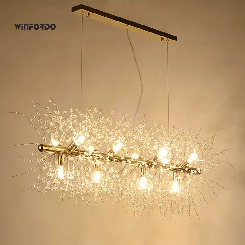 Suspension Cuisine Pissenlit Cristal Doré, Ronde ou Linéaire, 40 à 92 cm