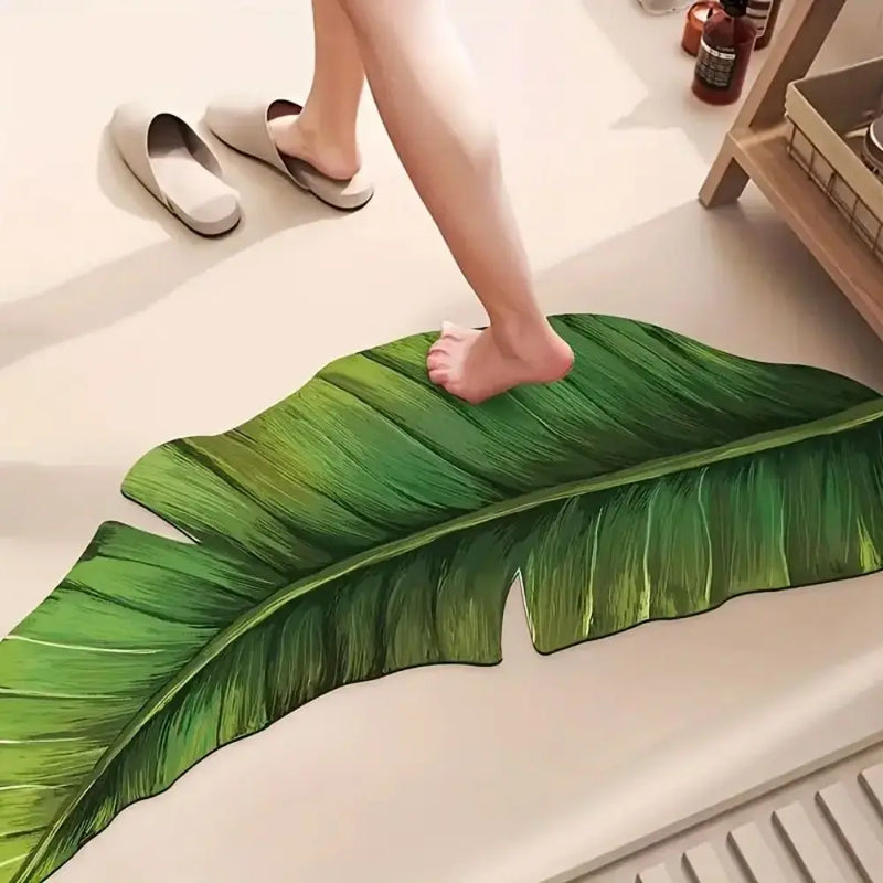 Tapis de Bain Vert Antidérapant Ultra Fin Motif Feuilles