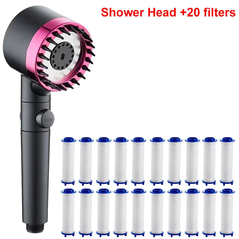 Pommeau de Douche à Filtre Massage, Kit avec Flexible et Support, Gris ou Violet