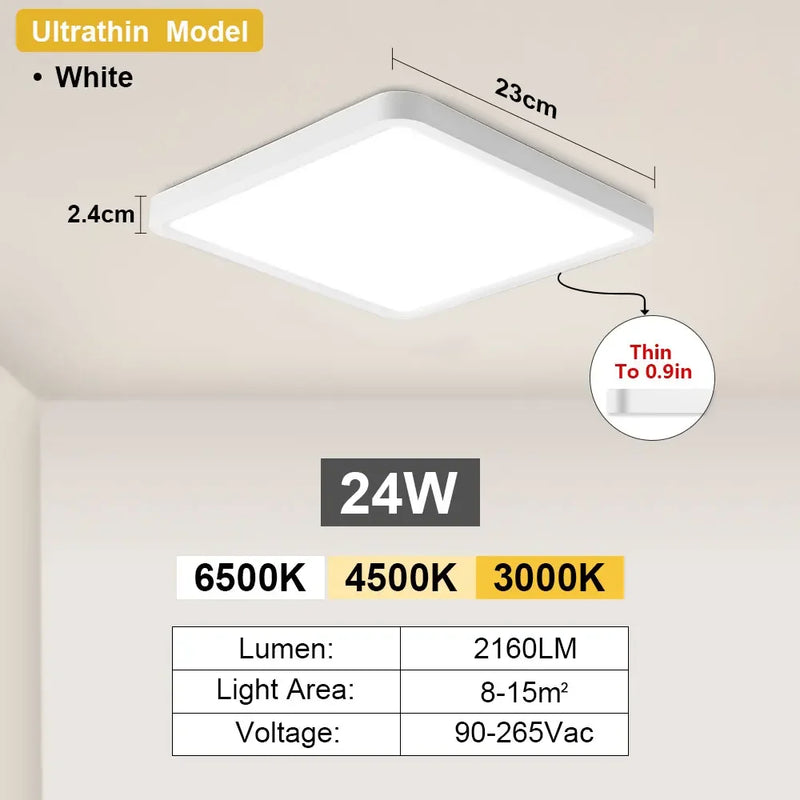 Plafonnier LED Cuisine Ultra-Fin 24W ou 36W 4 Finitions
