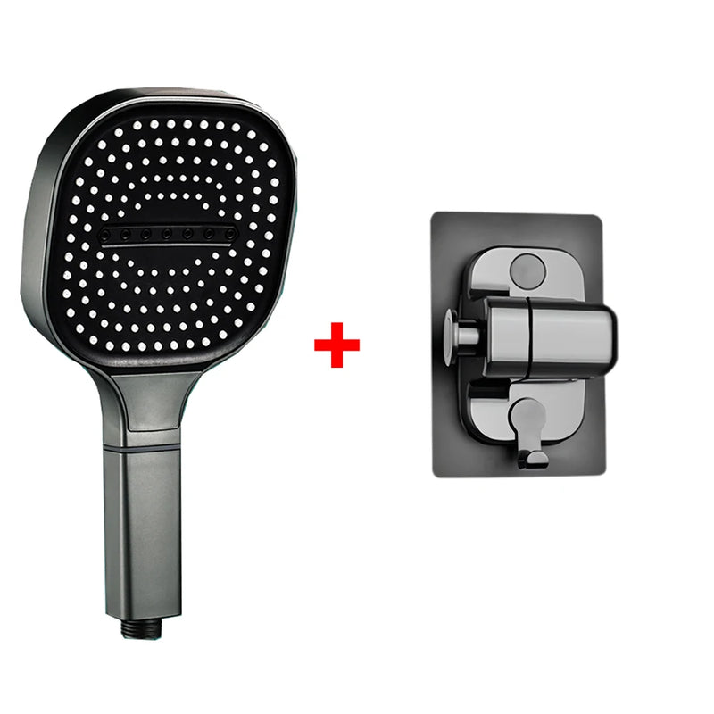 Pommeau de Douche Carré 13 cm, 3 Modes, Noir, Gris ou Argenté