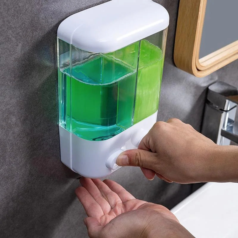 Distributeur de Savon Mural à Bouton Poussoir Blanc, 1 ou 2 Réservoirs