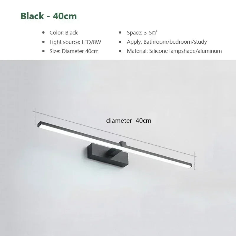 Applique Salle de Bain LED Noire ou Blanche, 40 ou 60 cm