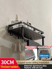 Étagère Salle de Bain Murale Aluminium à Visser Noir ou Gris, 30 à 50 cm