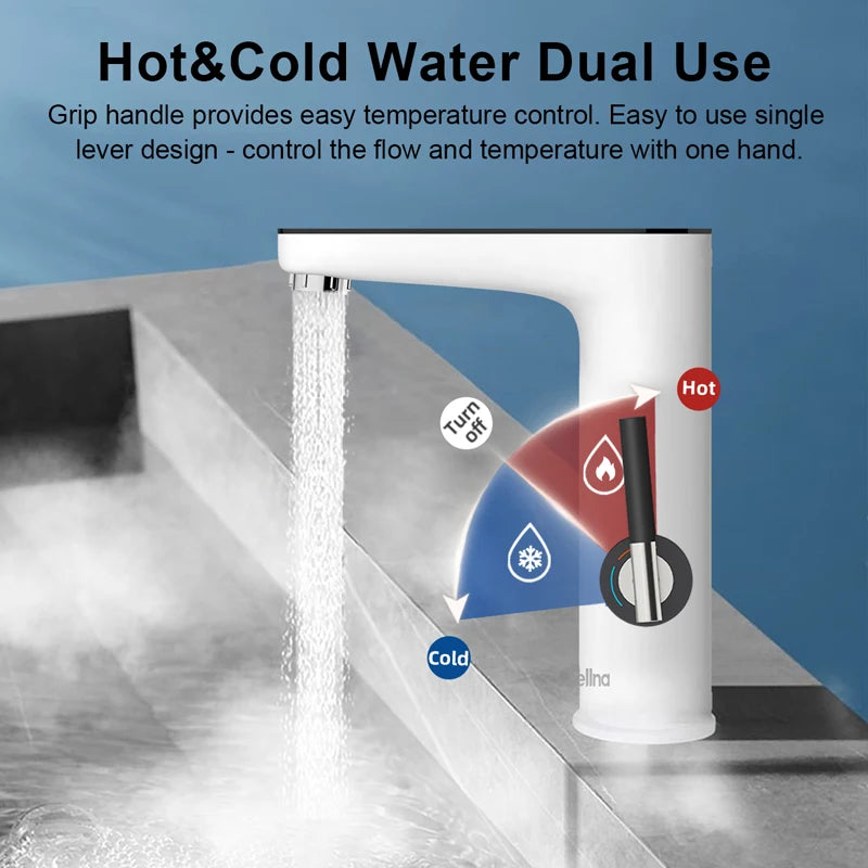 Robinet Chauffe-Eau Instantané Électrique pour Lavabo, Levier et Afficheur, 3 200 W