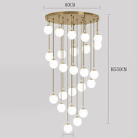 Suspension Cuisine Spirale Globes Blancs, Escalier ou Îlot, 3 à 25 Têtes