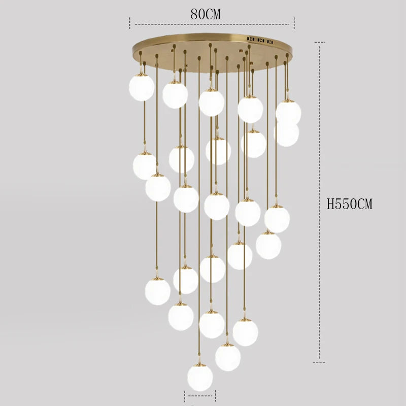 Suspension Cuisine Spirale Globes Blancs, Escalier ou Îlot, 3 à 25 Têtes